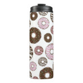 Muster der Donuts, rosa Donuts, braune Donuts Thermosbecher (Vorderseite)
