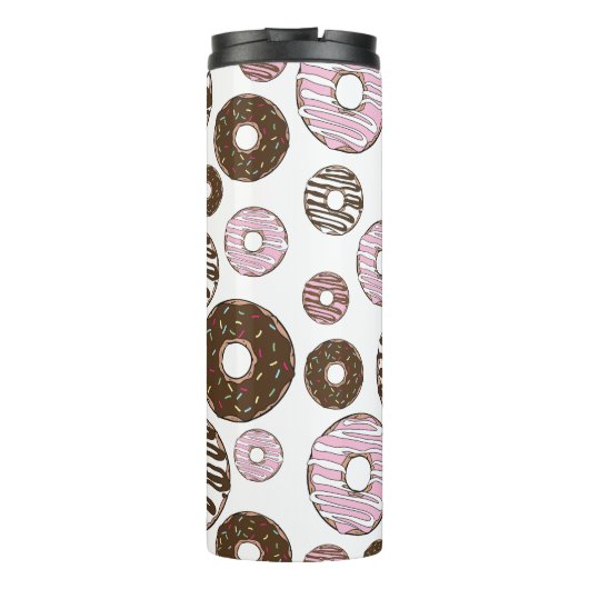 Muster der Donuts, rosa Donuts, braune Donuts Thermosbecher (Rückseite)