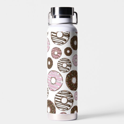 Muster der Donuts, rosa Donuts, braune Donuts Trinkflasche (Rückseite)