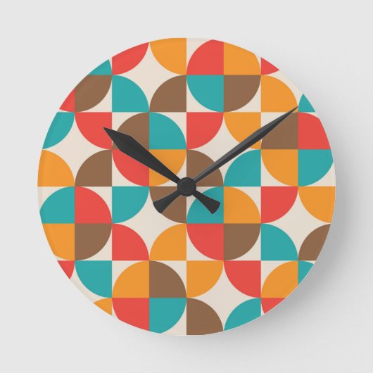 Muster der farbenfrohen Halbkreise des Mitteljahrh Runde Wanduhr (Vorderseite)