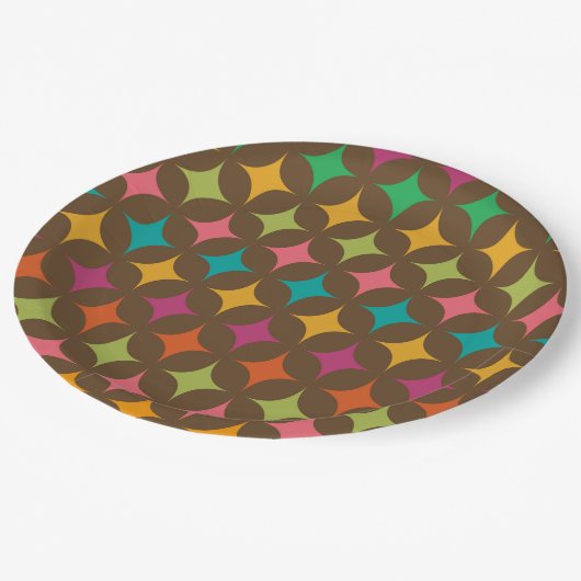 Muster der farbenfrohen Retro-Sternexplosionen Mit Pappteller (Schrägansicht)