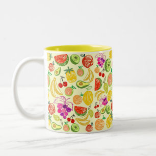 Muster der Fruchtdoodle Zweifarbige Tasse