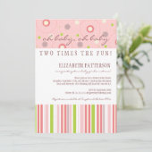 Muster der Fun Twin Girl Baby Dusche Einladung (Stehend Vorderseite)