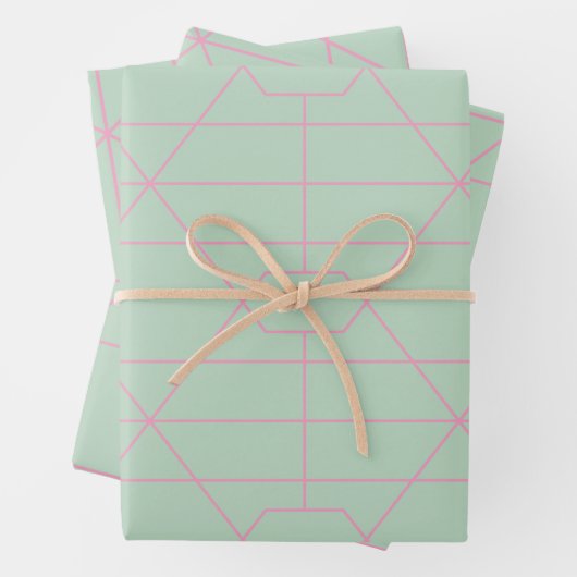 Muster der geometrischen Linien Minze grün und ros Geschenkpapier Set (Beispiel)