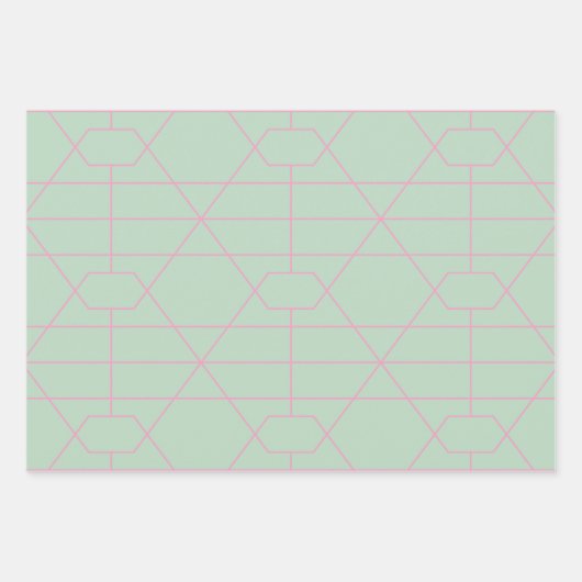 Muster der geometrischen Linien Minze grün und ros Geschenkpapier Set (Vorderseite)