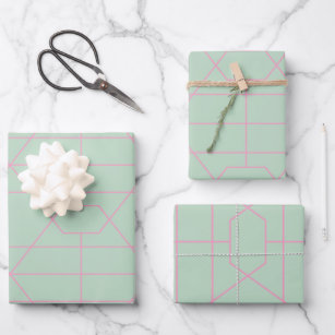 Muster der geometrischen Linien Minze grün und ros Geschenkpapier Set