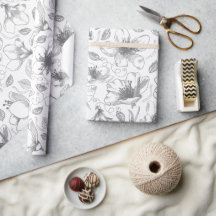 Muster der gezeichneten floralen Kontur Grau/Wht I