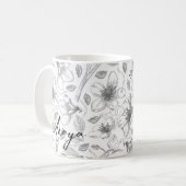 Muster der gezeichneten floralen Kontur Grau/Wht I Kaffeetasse (Vorderseite Links)