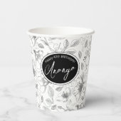 Muster der gezeichneten floralen Kontur Grau/Wht I Pappbecher (Rückseite)