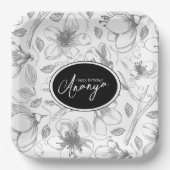 Muster der gezeichneten floralen Kontur Grau/Wht I Pappteller (Vorderseite)