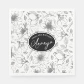 Muster der gezeichneten floralen Kontur Grau/Wht I Serviette (Vorderseite)