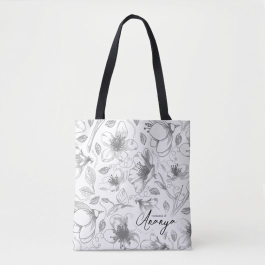 Muster der gezeichneten floralen Kontur Grau/Wht I Tasche (Vorderseite)