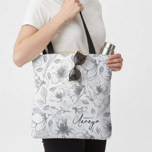 Muster der gezeichneten floralen Kontur Grau/Wht I Tasche