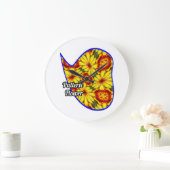 Muster der goldenen Blume Große Wanduhr (Zuhause)