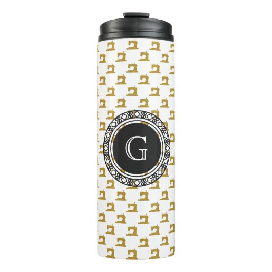 Muster der Goldnähmaschine mit Monogramm ・ Handwer Thermosbecher (Vorderseite)
