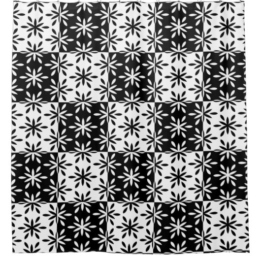 Muster der grafischen Blume Schwarz/Weiß Duschvorhang (Vorderseite)