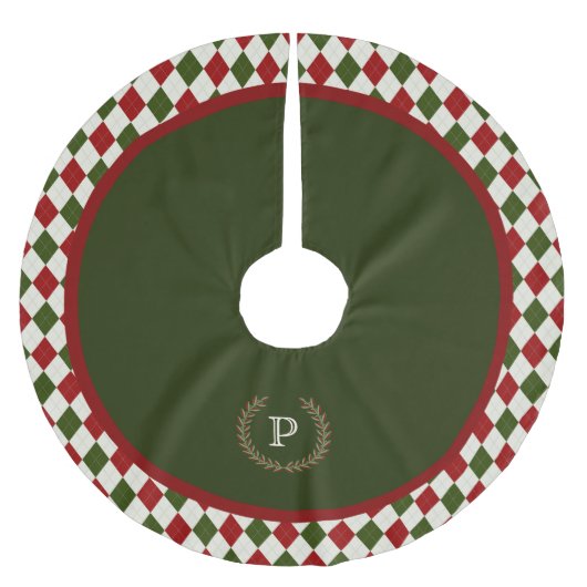 Muster der grünen Raute Monogram Polyester Weihnachtsbaumdecke (Vorderseite)