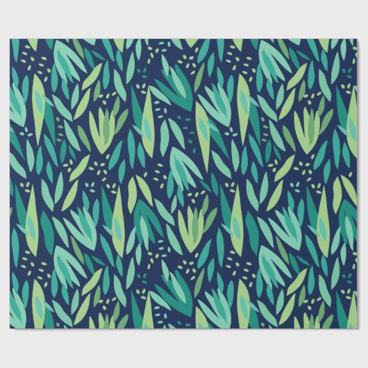 Muster der grünen und navy-blauen tropischen Blätt Geschenkpapier (Flach)