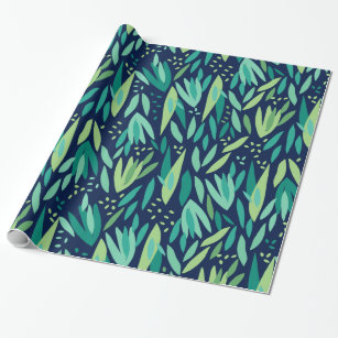 Muster der grünen und navy-blauen tropischen Blätt Geschenkpapier