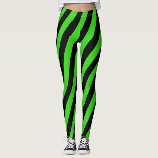 Muster der grünen und schwarzen diagonalen Streife Leggings (Vorderseite)