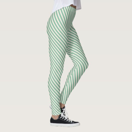 Muster der grünen weißen Diagonalstreifen Leggings (Rechts)