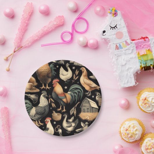 Muster der Hähnchenfarm Pappteller (Party)