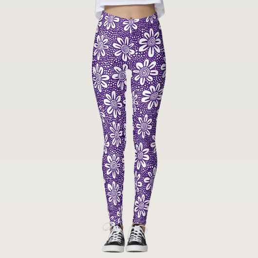 Muster der handgezogenen Blume 140617 - Tief Lila Leggings (Vorderseite)