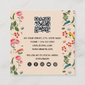 Muster der handgezogenen Blütenvögel Quadratische Visitenkarte (Rückseite)