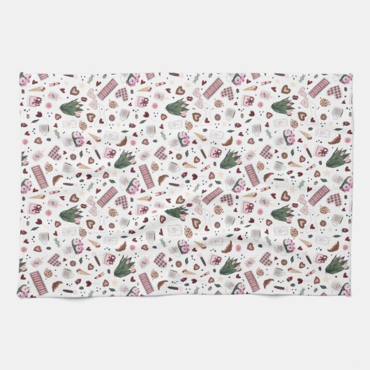 Muster der handgezogenen Valentine Geschirrtuch (Horizontal)