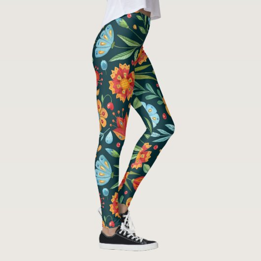 Muster der handIllustrierten Blume Leggings (Rechts)
