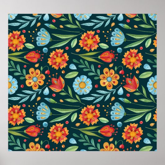 Muster der handIllustrierten Blume Poster (Vorne)