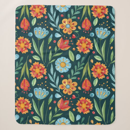 Muster der handIllustrierten Blume Sherpadecke (Vorderseite)