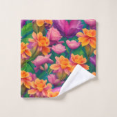 Muster der hawaiianischen tropischen Blume Badhandtuch Set (Waschlappen)