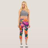 Muster der hawaiianischen tropischen Blume Capri Leggings (Vorderseite)