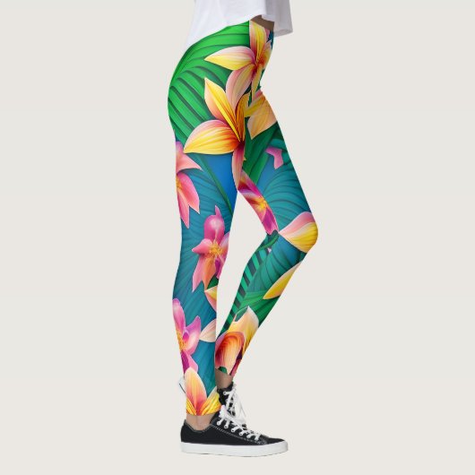 Muster der hawaiianischen tropischen Blume Leggings (Rechts)