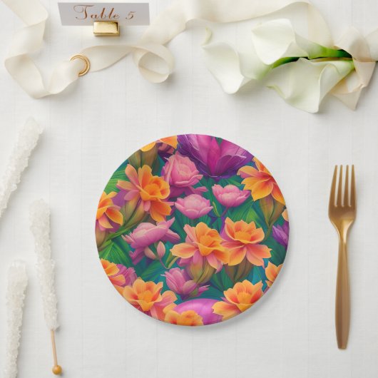 Muster der hawaiianischen tropischen Blume Pappteller (Hochzeit)