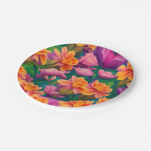 Muster der hawaiianischen tropischen Blume Pappteller (Schrägansicht)