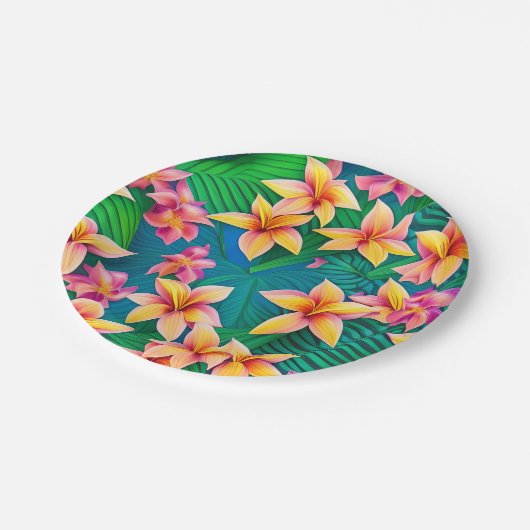 Muster der hawaiianischen tropischen Blume Pappteller (Schrägansicht)