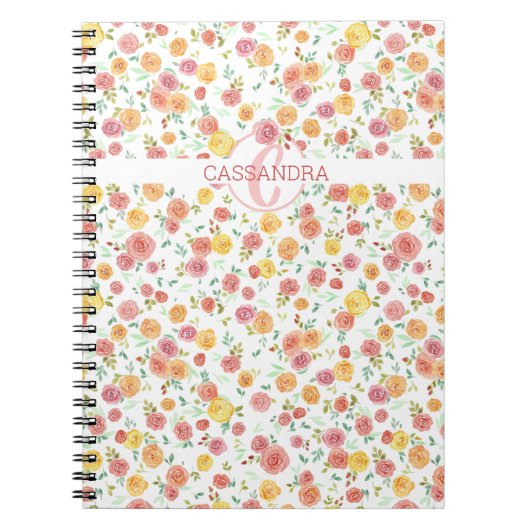 Muster der hübschen floralen Rose mit Name Monogra Notizblock (Vorderseite)