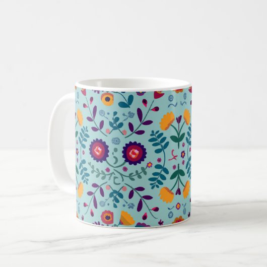 Muster der hübschen Folkkunst-Blume Kaffeetasse (Vorderseite Links)