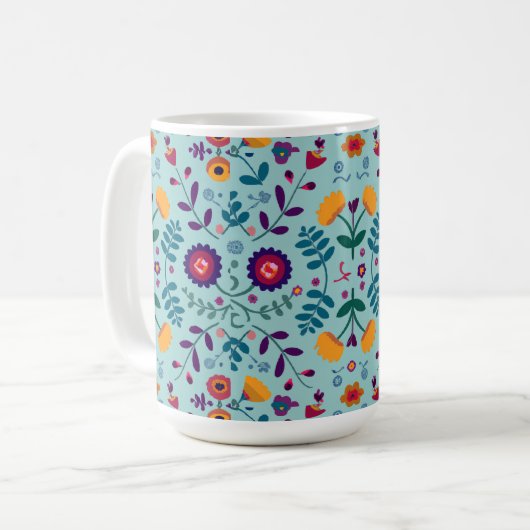 Muster der hübschen Folkkunst-Blume Kaffeetasse (Vorderseite Links)