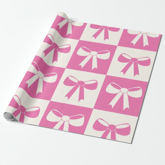 Muster der karierten Coquette Girly Pink Bows Geschenkpapier (Ungerollt)