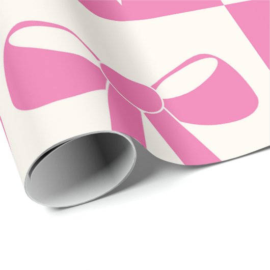 Muster der karierten Coquette Girly Pink Bows Geschenkpapier (Rolleneckpunkt)