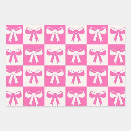Muster der karierten Coquette Girly Pink Bows Geschenkpapier Set (Vorderseite 2)