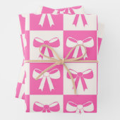 Muster der karierten Coquette Girly Pink Bows Geschenkpapier Set (Beispiel)