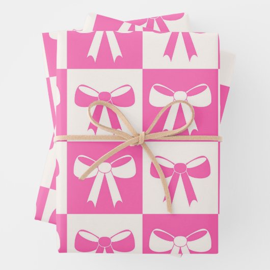 Muster der karierten Coquette Girly Pink Bows Geschenkpapier Set (Beispiel)