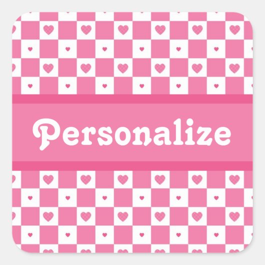 Muster der karierten Herzquadrate, rosa und weiß Quadratischer Aufkleber (Vorderseite)