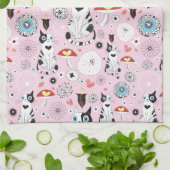 Muster der Katzen und der Blumen Geschirrtuch (Gefaltet)