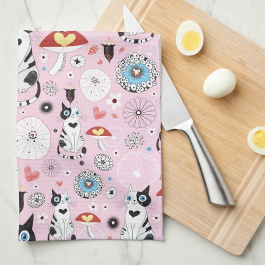 Muster der Katzen und der Blumen Geschirrtuch (Viertel Falte)