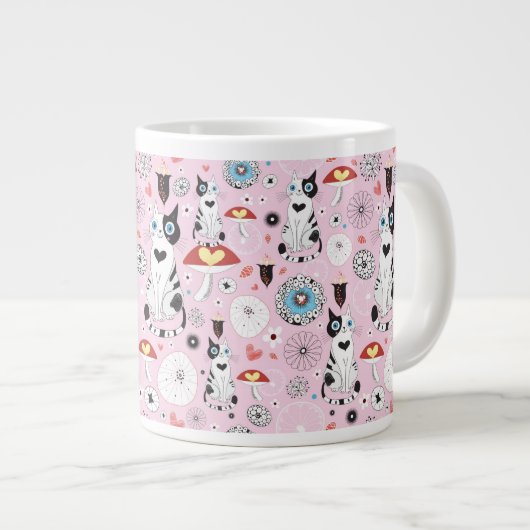 Muster der Katzen und der Blumen Jumbo-Tasse (Vorderseite Rechts)